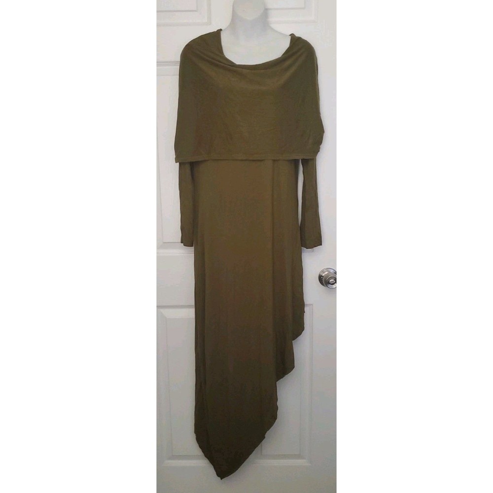 Earthbound Trading Company Full Length Sleeve Dress Sz Med Boho Olive Green